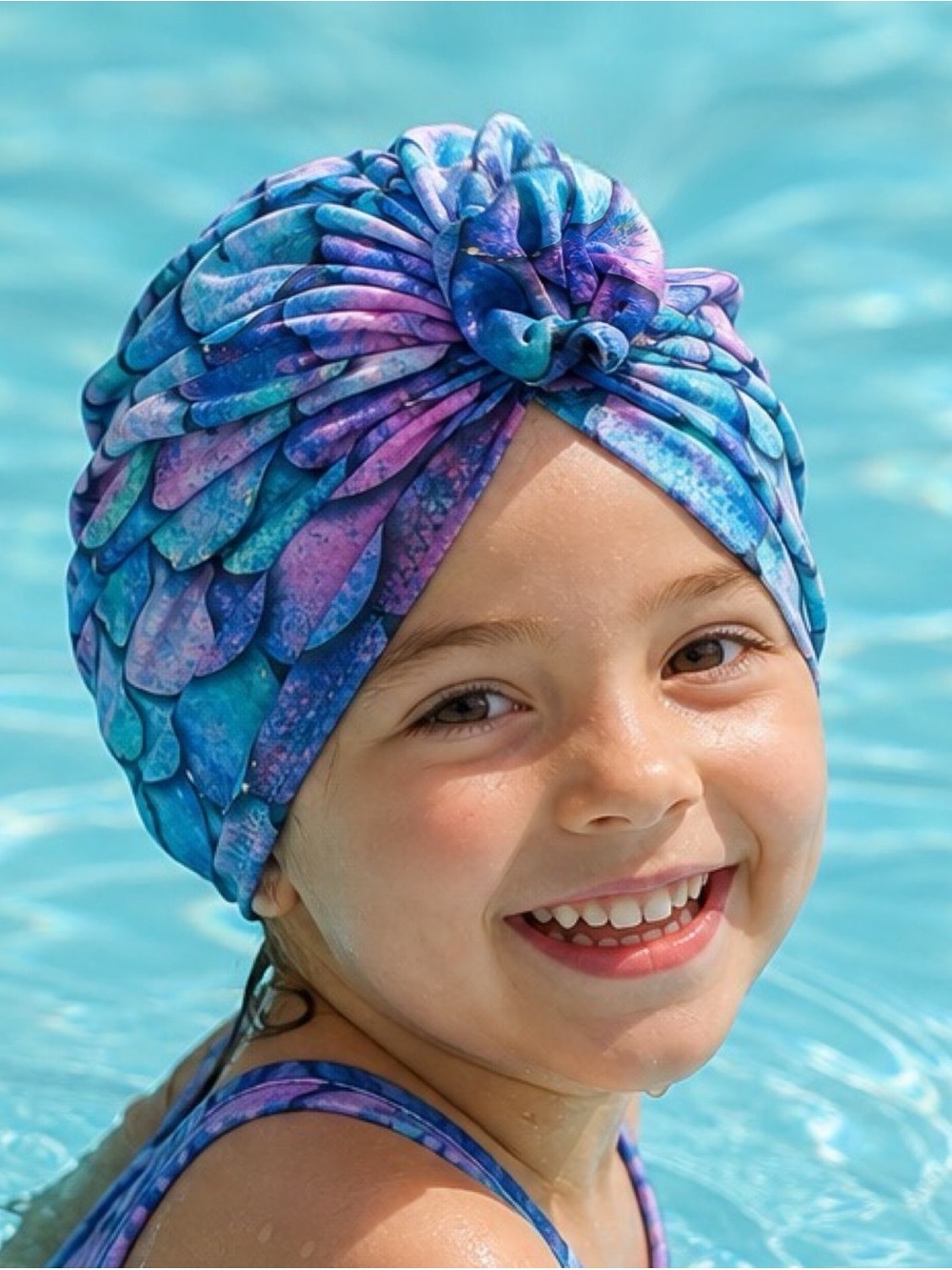 Mermaid Handmade Turban Swim Hat | Waterproof Lined Baby and adult swim cap